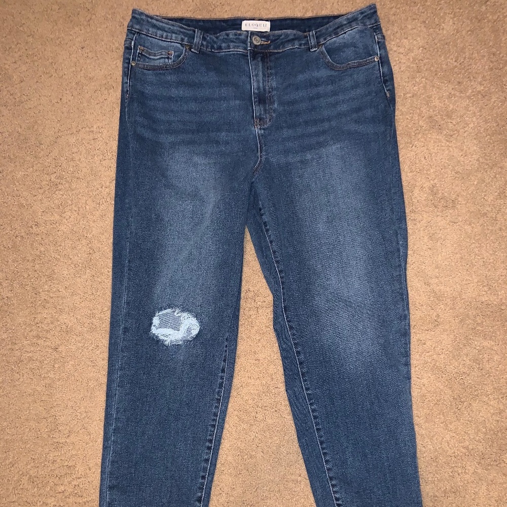 Eloquii Distressed Denim Jeans With Frayed Hem